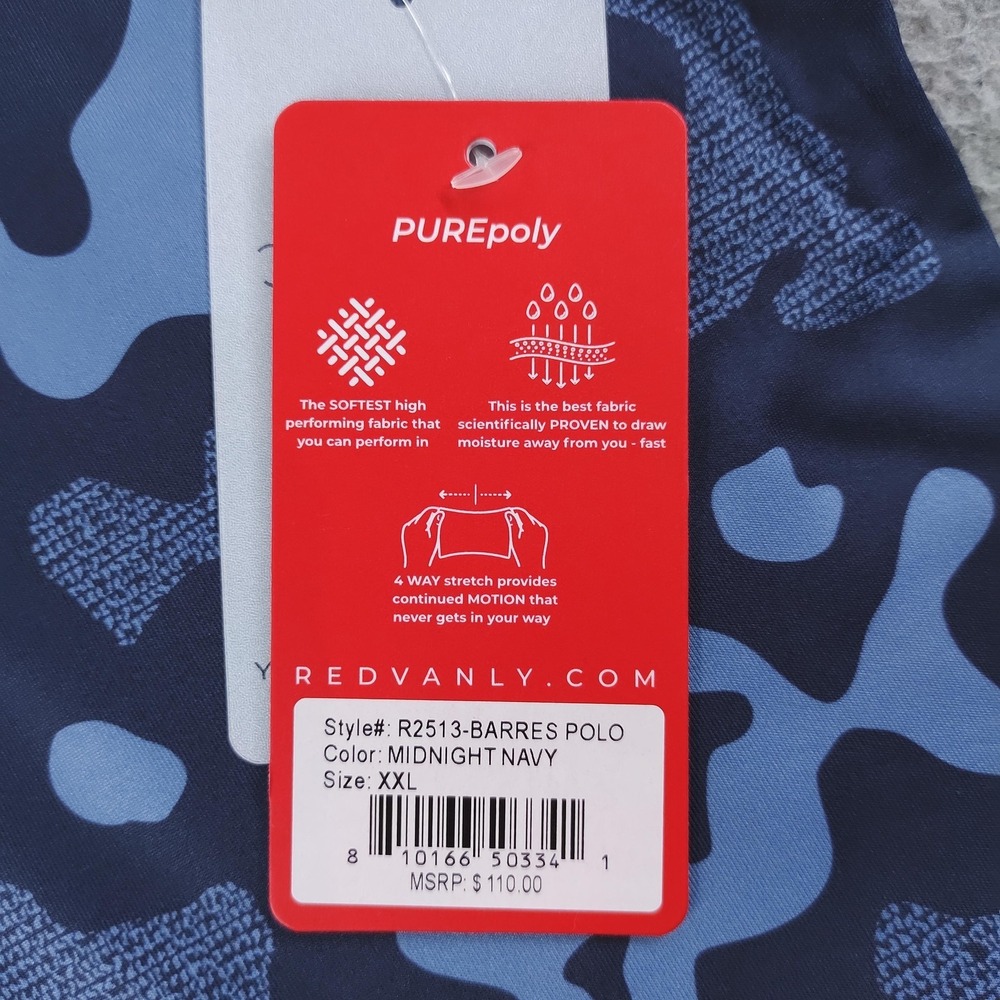 Redvanly Polo Shirt Mens 2XL Midnight Navy PUREpoly Camo Golf R2513-BARRES - Picture 12 of 16